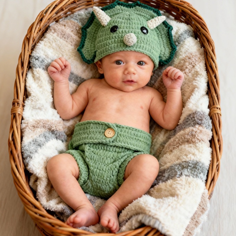 Infant Photography Props Outfit - 2 pezzi di dinosauro all'uncinetto puntelli