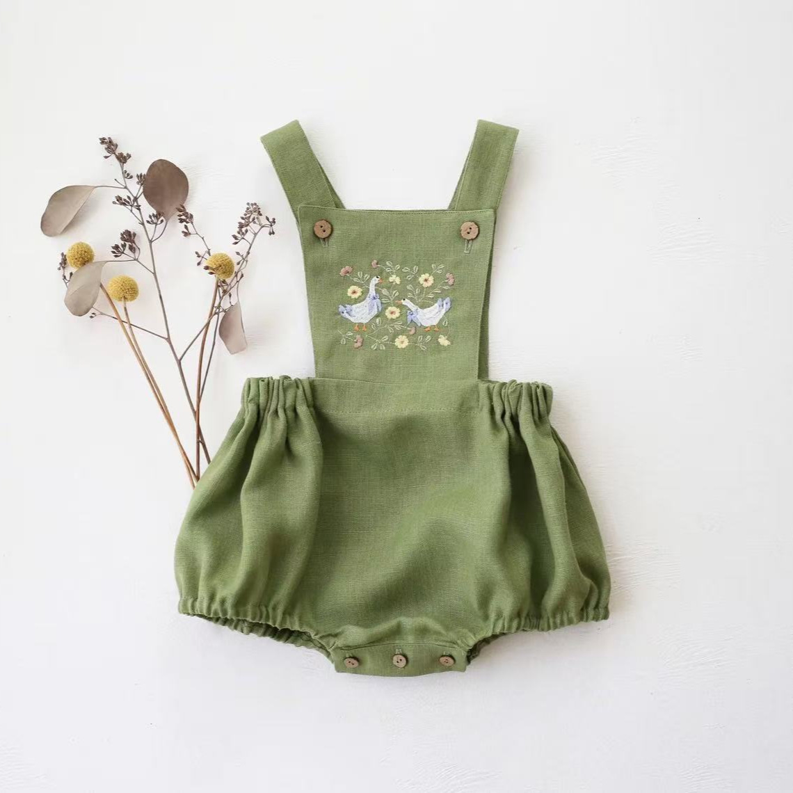 Baby Summer Linen Sleeveless Jumpsuit - Tutina Estiva 2026 Stile Country Ricamata