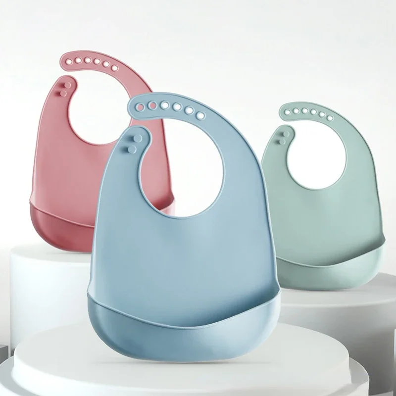 Waterproof Baby Bibs Silicone - 1/3 Pezzi Bavaglino Regolabile Impermeabile per