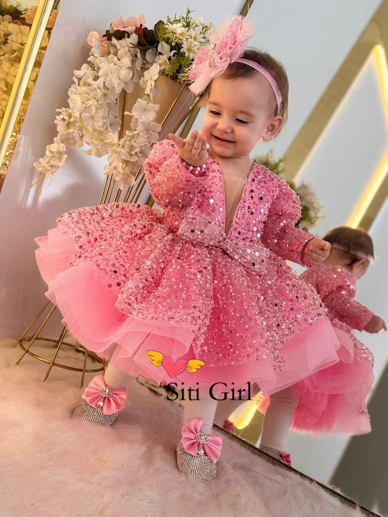 Toddler Girl Tulle Party Dress - Abito da principessa rosa per bambina