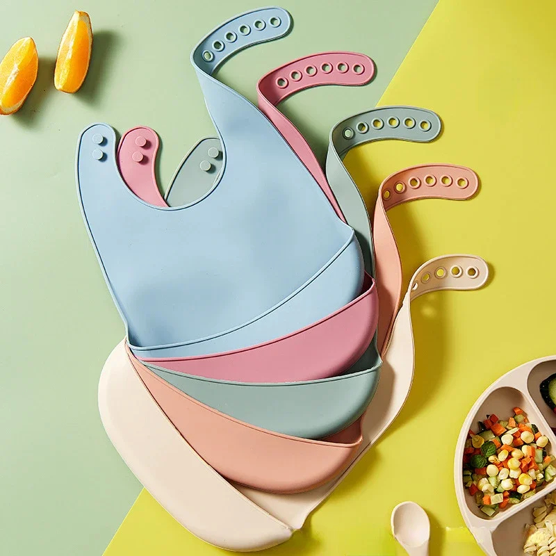 Waterproof Baby Bibs Silicone - 1/2 Pezzi Bavaglino Regolabile Impermeabile per