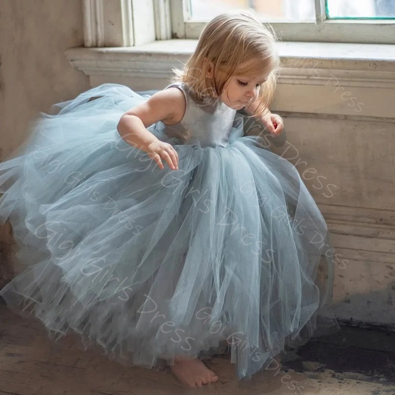 Toddler Girl Tulle Party Dress - Abito da ragazza di fiore blu