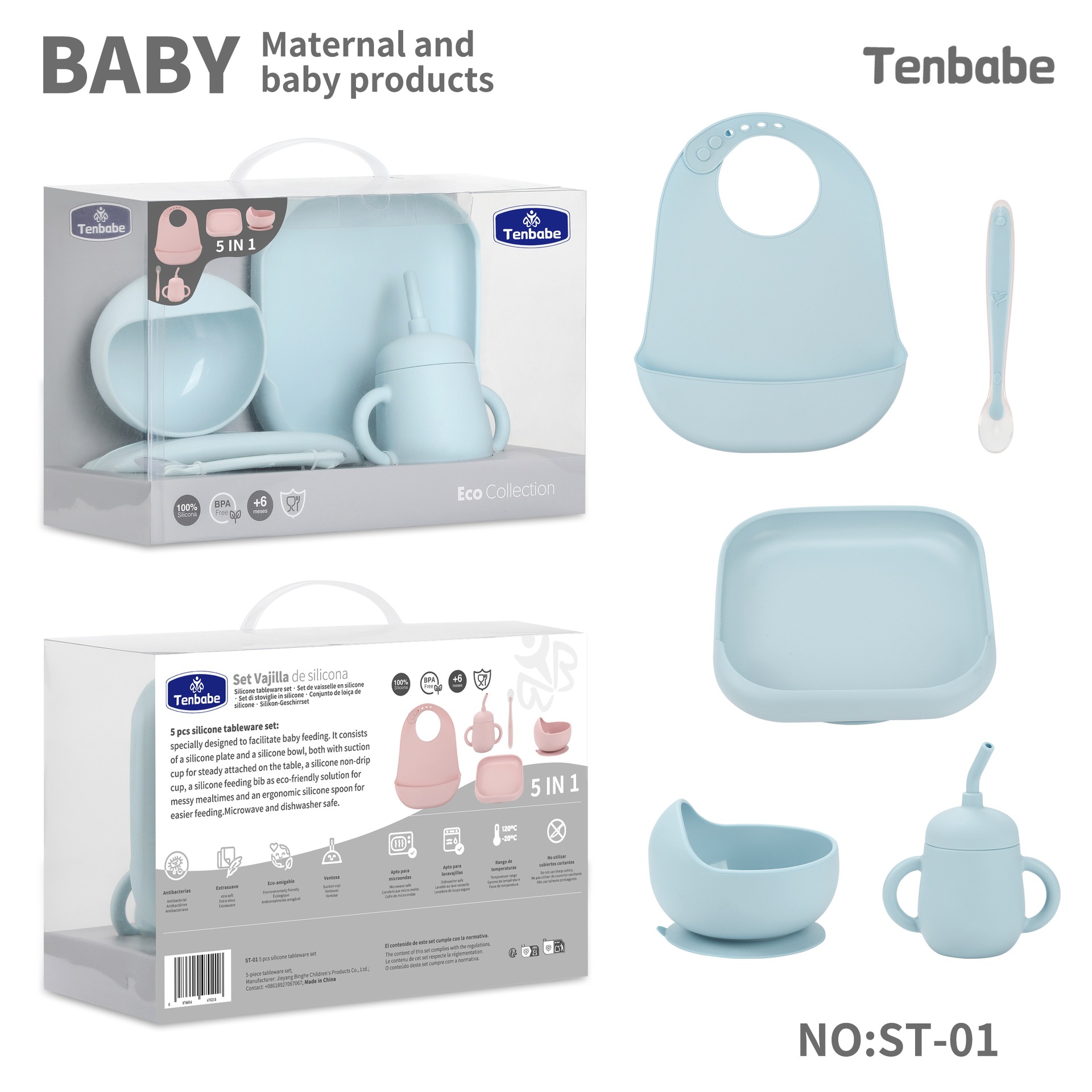 Waterproof Baby Bibs Silicone - Set di Stoviglie per Bambini in