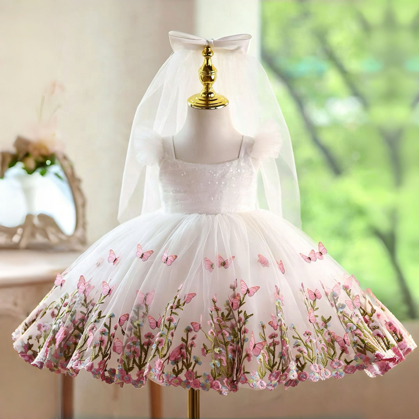 Toddler Girl Tulle Party Dress - Jill Wish D277 Abito da damigella
