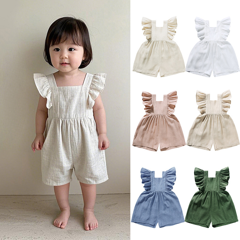 Baby Summer Linen Sleeveless Jumpsuit - Abbigliamento Estivo per Neonati Unisex, Tutine