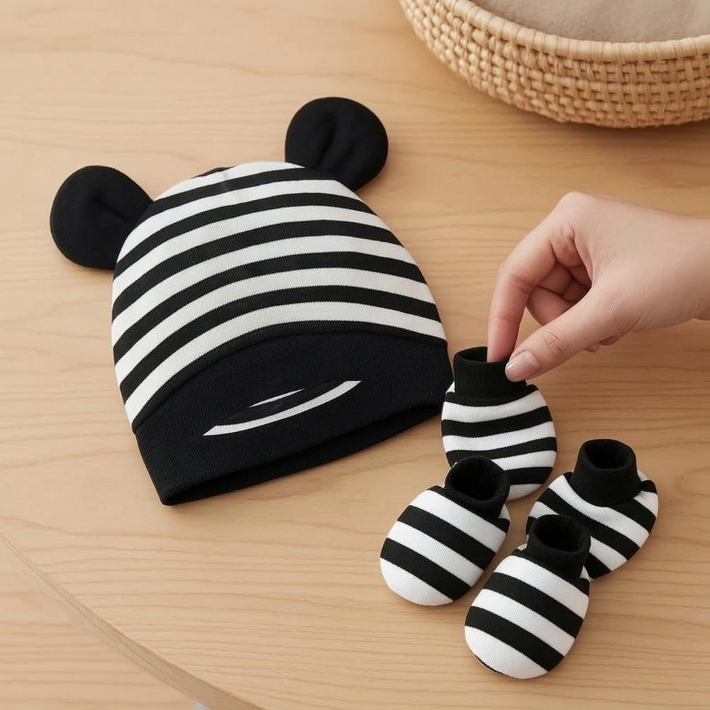 Infant Beanie Hat With Ears - Guanti Antigraffio per Neonati Set Cappellino